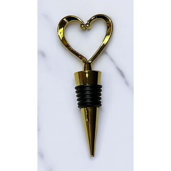 Deluxe Gold Heart Shaped Wine Bottle Stopper with Organza Bag - Must-have for Sp - Picture 3 of 8